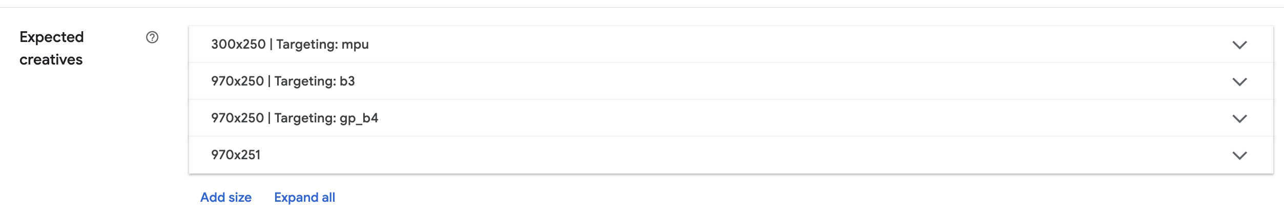 Expected Creative Sizes for Homepage Takeover with Fabric